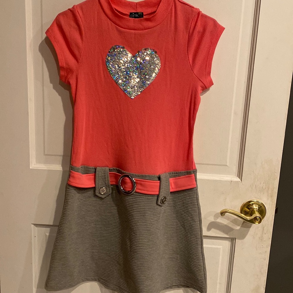 Girls sparkle heart dress   14/16 xl pink and gray super cute and comfy